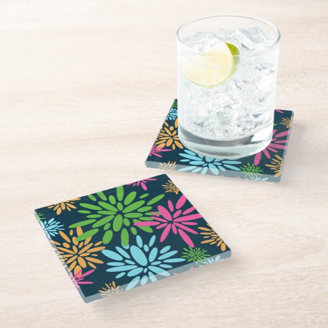 Abstract Colourful Fireworks Flowers Coaster (Angled)
