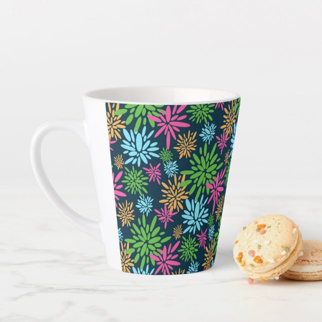 Abstract Colourful Fireworks Flowers Latte Mug (In Situ)