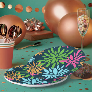 Abstract Colourful Fireworks Flowers Paper Plate