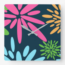 Abstract Colourful Fireworks Flowers Wall Clock
