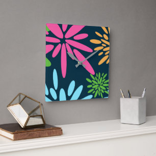 Abstract Colourful Fireworks Flowers Wall Clock