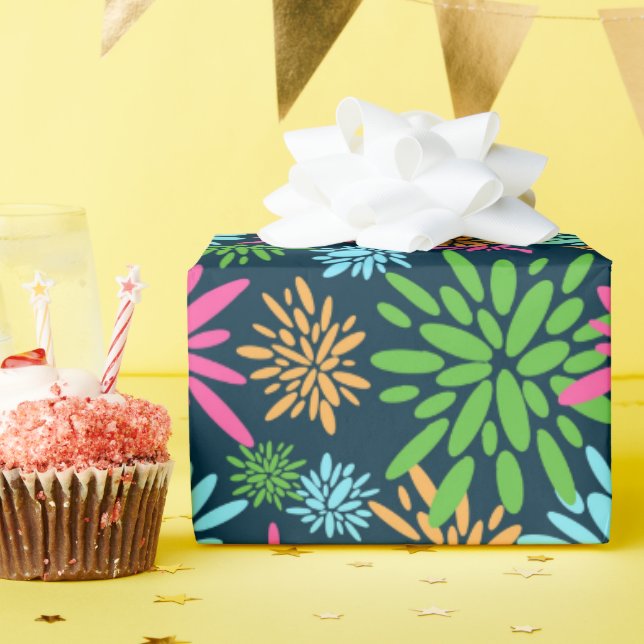 Abstract Colourful Fireworks Flowers Wrapping Pape Paper (Birthday Party)