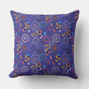 Abstract colourful floral folk purple pattern sixt cushion
