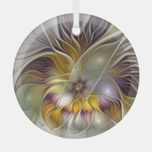 Abstract Colourful Flower Modern Fractal Circle Glass Tree Decoration