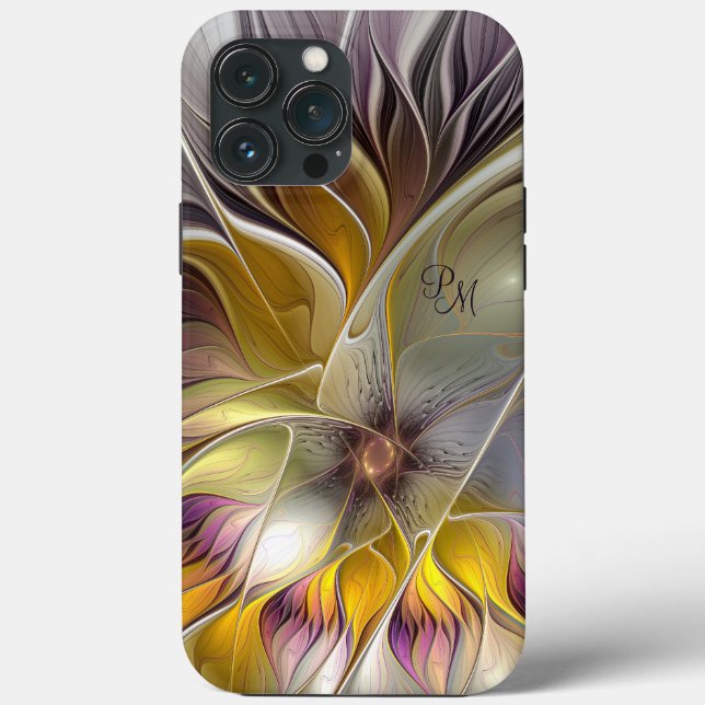 Abstract Colourful Flower Modern Fractal Initials Case-Mate iPhone Case (Back)