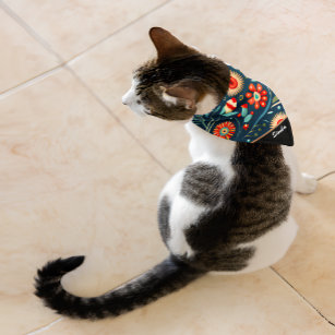 Abstract Colourful Flowers and Leaves Pattern Pets Bandana