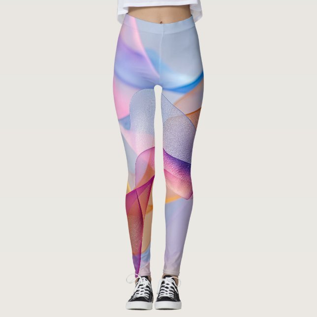 Abstract Colourful Flowing Ribbons Leggings (Front)