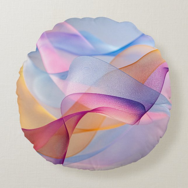 Abstract Colourful Flowing Ribbons Round Cushion (Front)