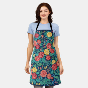 Abstract Colourful Folk Art Roses Garden Apron