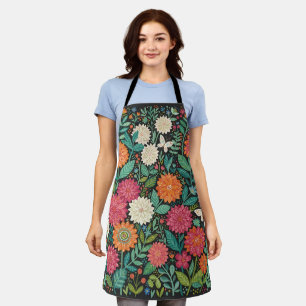Abstract Colourful Folk Dahlias Butterflies Apron