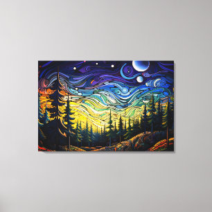 Abstract Colourful Forest Tree Sunset Landscape Canvas Print