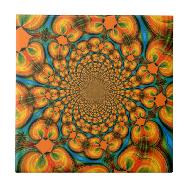 Abstract Colourful Fractal Light Waves - Art Tile (Front)