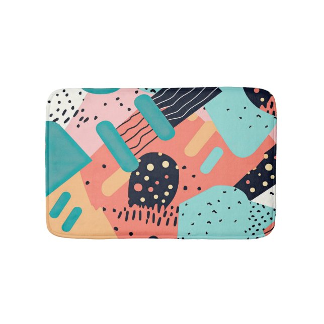 Abstract colourful funky 80's Memphis style patter Bath Mat (Front)