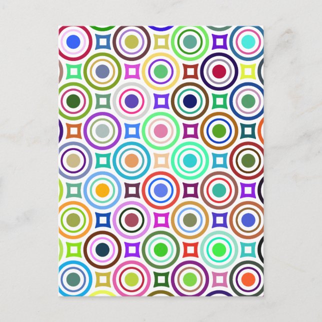 Abstract Colourful Geometric Circles Holiday Postcard (Front)