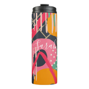 Abstract Colourful Geometric Monogram Name Design Thermal Tumbler