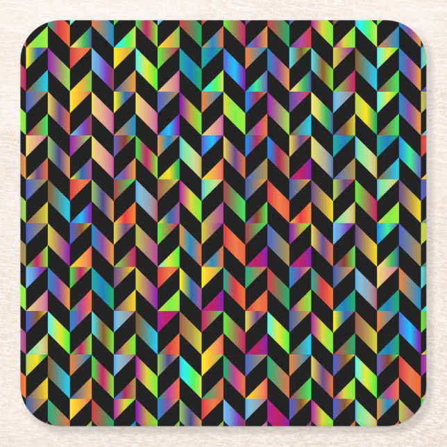 Abstract colourful geometric pattern square paper coaster (Front)