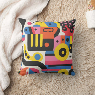 Abstract Colourful Geometric Patterns Black Yellow Cushion