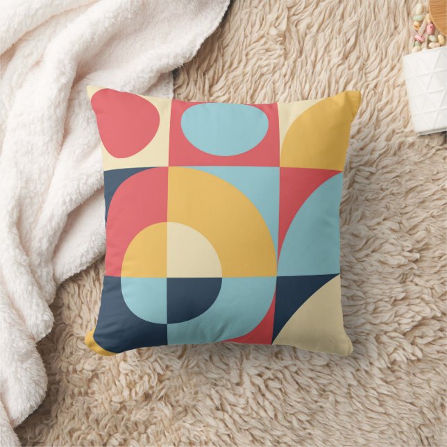 Abstract Colourful Geometric Patterns Red Yellow Cushion (Blanket)