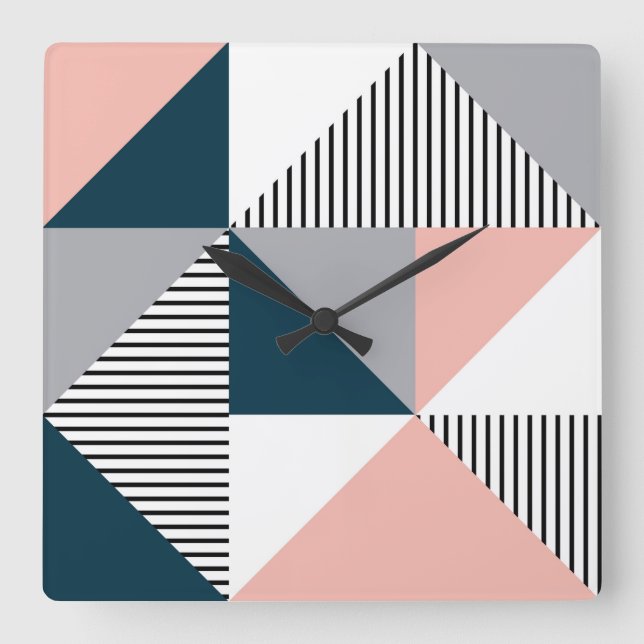 Abstract colourful geometry square wall clock (Front)