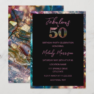 Abstract Colourful Glitter 50th Birthday Invitation