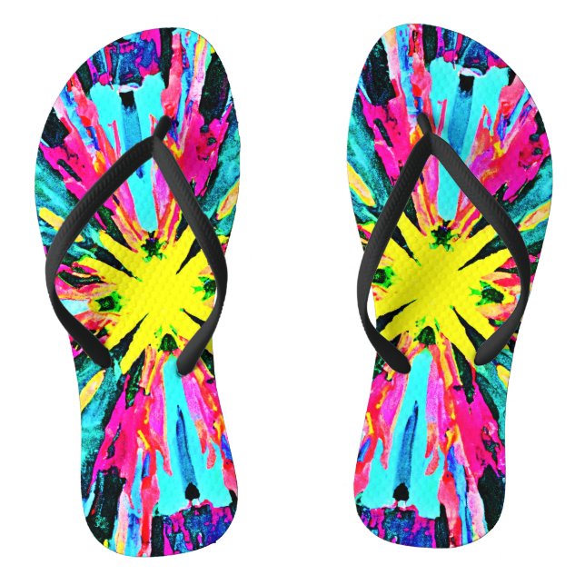 Abstract Colourful Glow Pattern Flip Flops (Footbed)