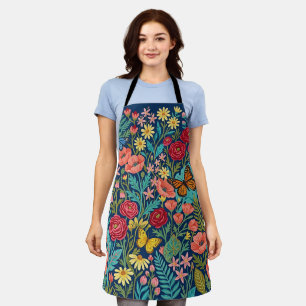 Abstract Colourful Gouache Wildflowers Apron