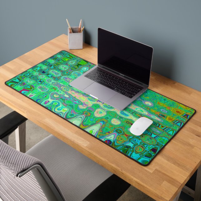 Abstract Colourful Green Wavy Mosaic Retro Desk Mat (Office 2)