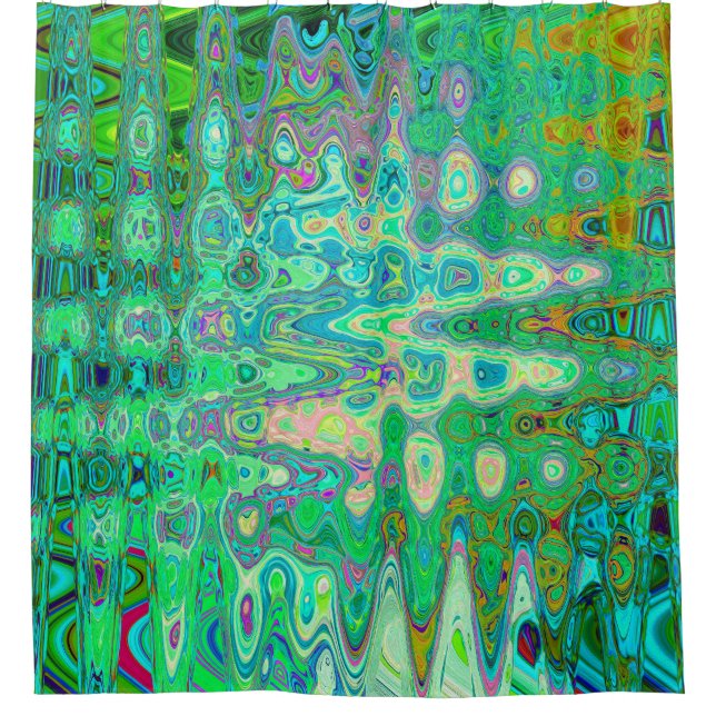 Abstract Colourful Green Wavy Mosaic Retro Shower Curtain (Front)