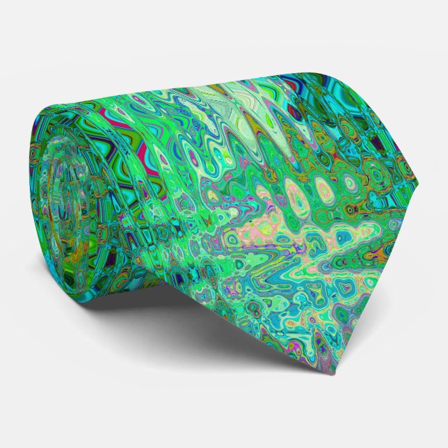 Abstract Colourful Green Wavy Mosaic Retro Tie (Rolled)