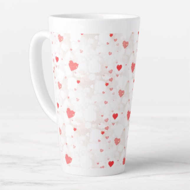 Abstract Colourful Hearts Pattern Latte Mug (Left Angle)