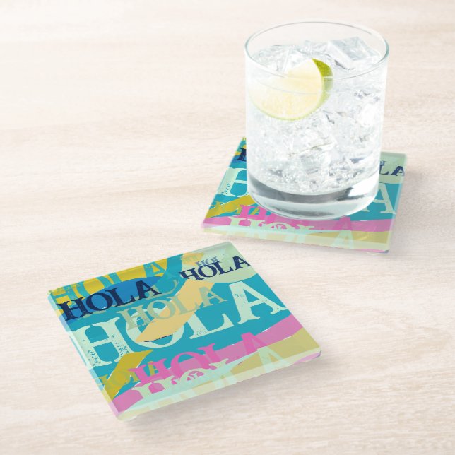 Abstract Colourful Hola Glass Coaster (Angled)