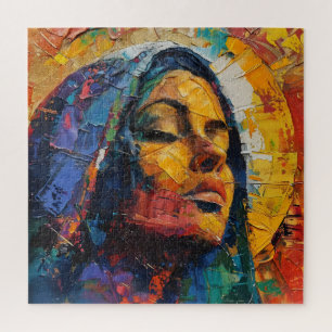 Abstract Colourful Holy Mary Jigsaw Puzzle
