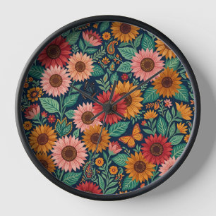 Abstract Colourful Indian Sunflowers Art Clocks