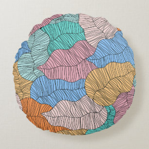 Abstract colourful leaf painting design background round cushion