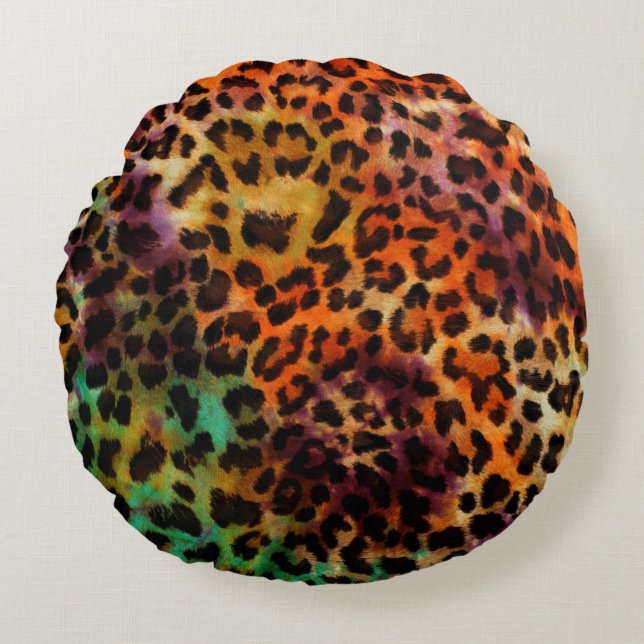 abstract colourful leopard texture pattern round cushion (Front)