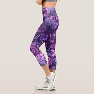 Abstract Colourful Lilac & Violet Spiral Pattern Capri Leggings