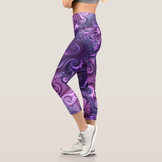 Abstract Colourful Lilac & Violet Spiral Pattern Capri Leggings (Left)