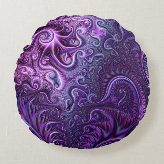 Abstract Colourful Lilac & Violet Spiral Pattern Round Cushion (Front)