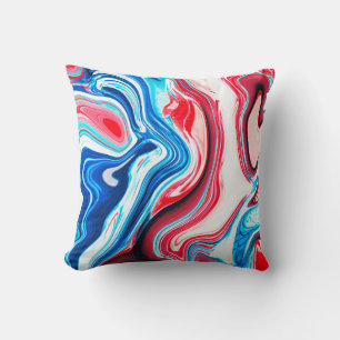 Abstract colourful liquid marble texture cushion