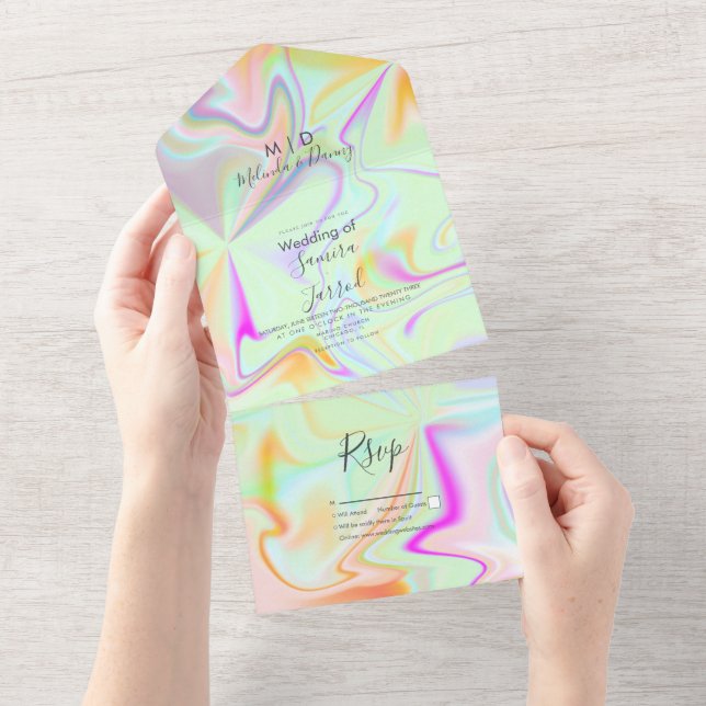 Abstract Colourful Liquid Wedding   All In One Invitation (Tearaway)