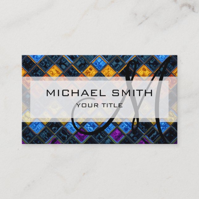 Abstract Colourful Mosaic Pattern Monogram #3 Business Card (Front)