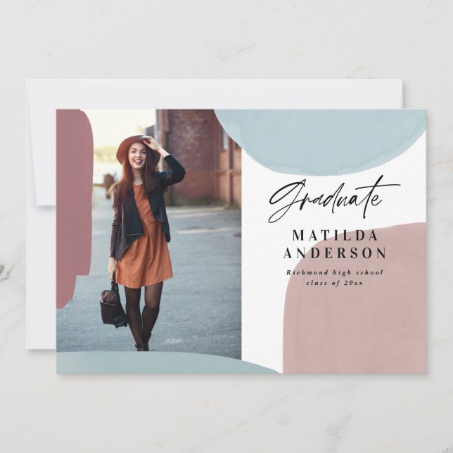 Abstract colourful multi photo graduation party announcement (Front)