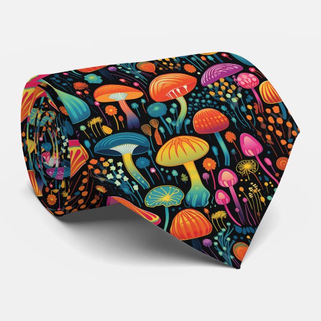 Abstract Colourful Mushrooms Tie (Rolled)