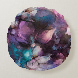 Abstract colourful oil, acrylic painting of spring round cushion