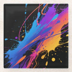 Abstract Colourful Paint Splatter Background Glass Coaster