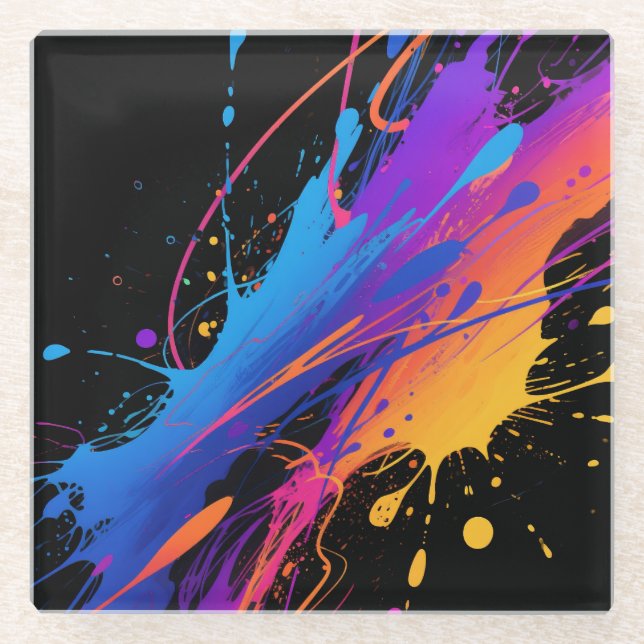 Abstract Colourful Paint Splatter Background Glass Coaster (Front)