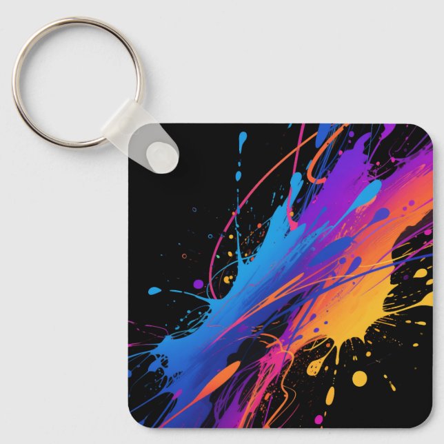 Abstract Colourful Paint Splatter Background Key Ring (Front)