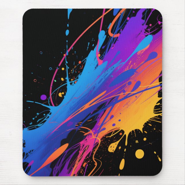 Abstract Colourful Paint Splatter Background Mouse Mat (Front)