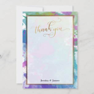 Abstract Colourful Paint Splatters Gold Wedding Thank You Card