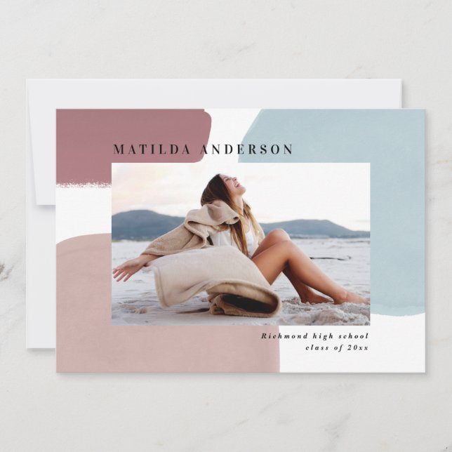 Abstract colourful painted photo graduation party announcement (Front)